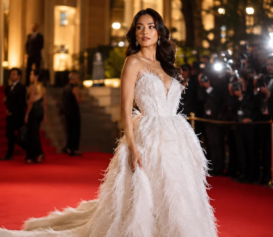 Tren Feather Gown Salma Hayek Menguasai Cannes